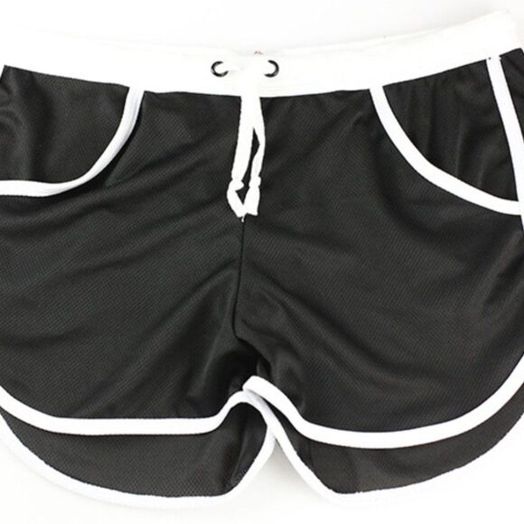 Men's Retro Gym Shorts Trunks with Pouch Black - Picture 5 of 5
